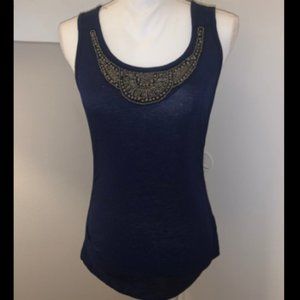 Pretty Iz Bayer Beaded Tank Top with. Ack cut out design Medium